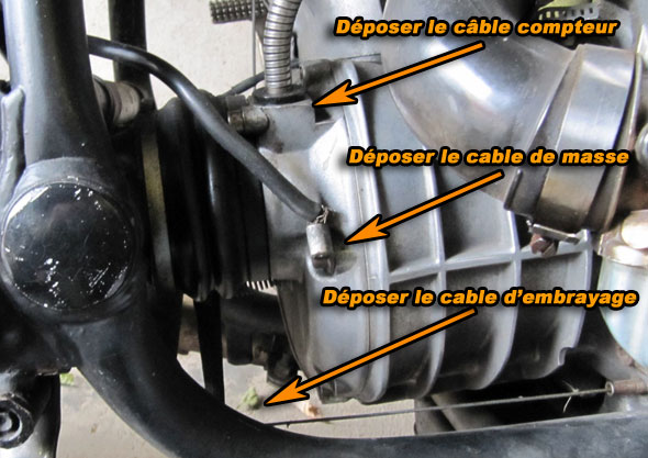 deposer les cables compteur, masse et embrayage